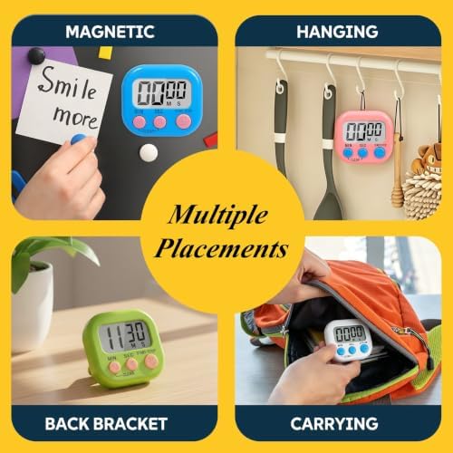 12 Pack Digital Kitchen Timers for Cooking, Loud Alarm Large LCD Display - Image 4