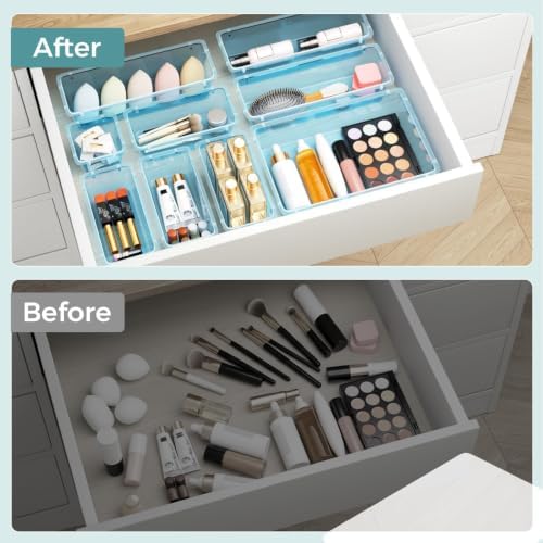 44 PCS Clear Plastic Drawer Organizer Set, 4 Sizes Storage Bins, Sea Blue - Image 5