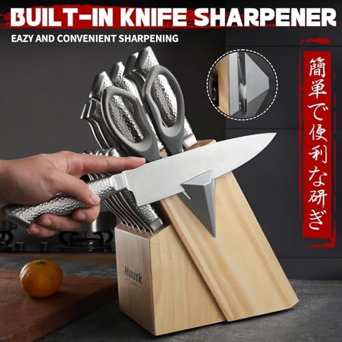 Huusk Kitchen Knife Set with Block & Built-in Sharpener - Image 5