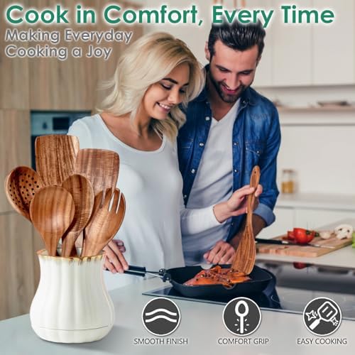 HOWHONG Teak Wooden Cooking Utensils Set - Image 5