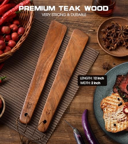 12" Teak Wooden Spatula for Cooking - Image 4