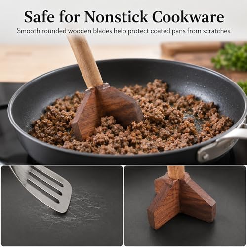 Wooden Meat Chopper for Ground Beef, Hamburger Masher Works - Image 4