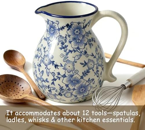 6.1" Blue & White Ceramic Farmhouse Utensil Holder - Image 3