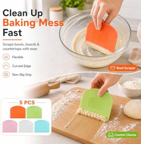 Flexible Dough Scraper & Cutter Set, 5-Piece Bench & Bowl Scrapers - Image 6