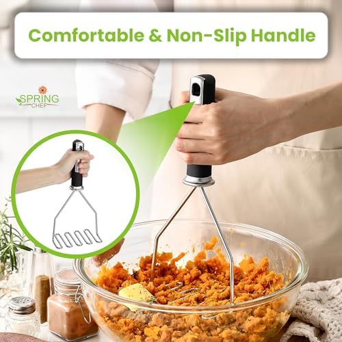 Spring Chef Stainless Steel Potato Masher, Heavy Duty Mashed Potato Smasher - Image 4