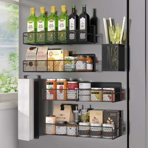 Magnetic Spice Rack for Refrigerator, 6 Pack 100% Metal Strong Magnet Shelf by DTUQYX