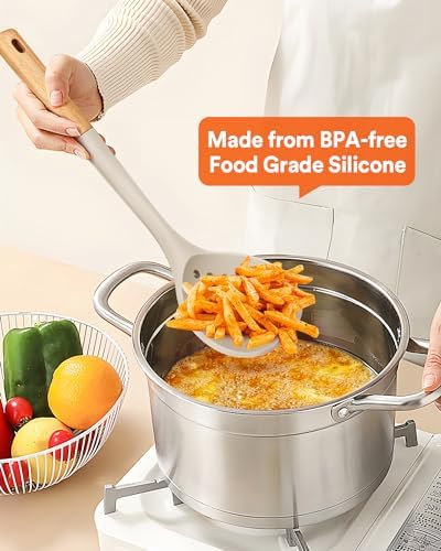 Badiano Silicone Kitchen Ladle Strainer, Large Slotted Spoon - Image 3