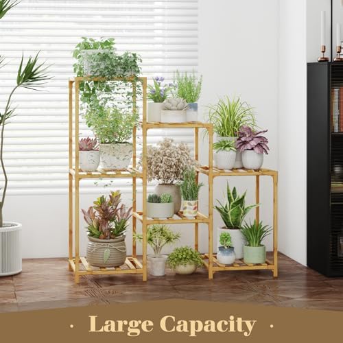 Bamworld Bamboo Plant Stand Indoor Boho Plant Shelf Tiered Plant Rack - Image 2