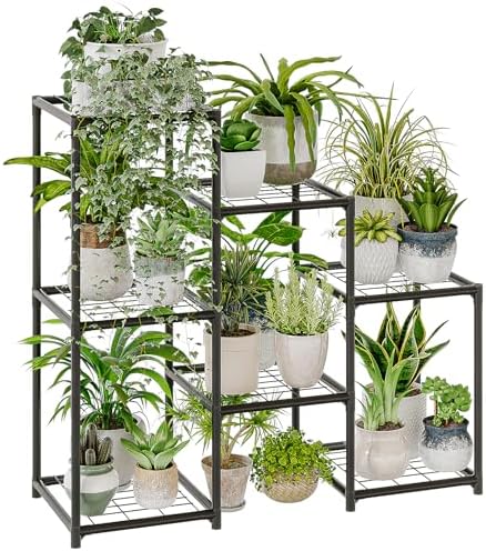 Bamworld Black Plant Stand Outdoor Metal Plant Shelf by Bamworld