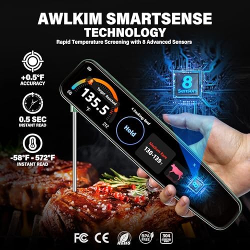AWLKIM Smart Meat Thermometer, 0.5s Instant Read, 3.8" Touchscreen - Image 4