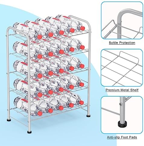 BTY 5 Tier Water Bottle Organizer Small Water Bottle Holder Stand Freestanding - Image 4