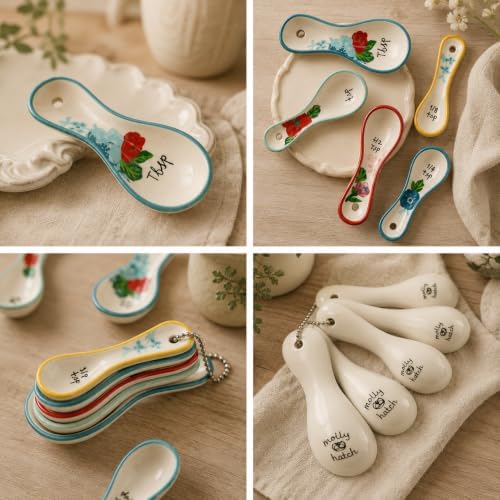 WAYUTO Ceramic Measuring Spoons Set, 5 Piece Flower Measuring Spoons, Cute - Image 5