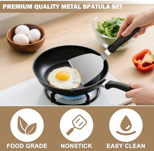 Stainless Steel Spatula Set 4 Pcs, Solid & Slotted Turner - Image 2