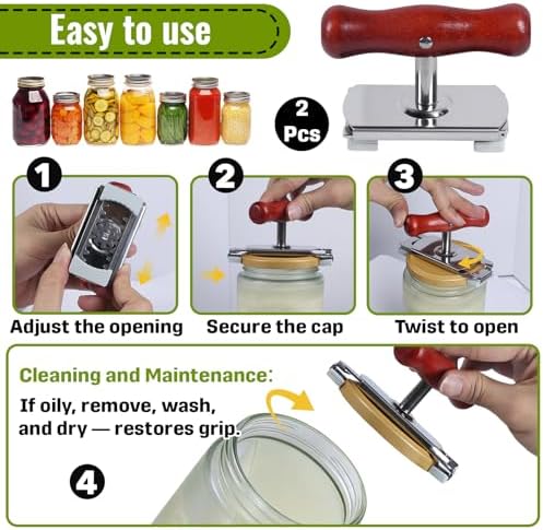 2-Pack Adjustable Jar Opener, Stainless Steel Lid Remover, Wood Handle - Image 5
