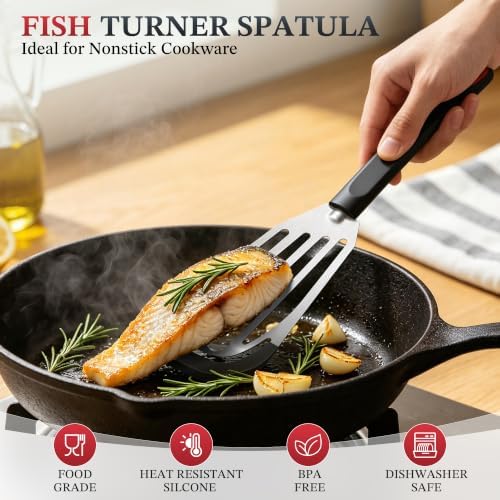 2Pcs Silicone Fish Spatula for Nonstick Cookware, Slotted Turner for Cooking - Image 2