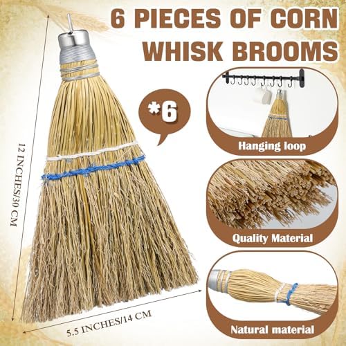 Suclain 6 Pcs 12" Hand Held Whisk Broom Corn Straw - Image 2