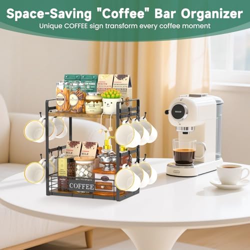 EsLuker.ly Coffee Mug Cup Holder Tree Bar Station Organizer, 2 Tier - Image 6