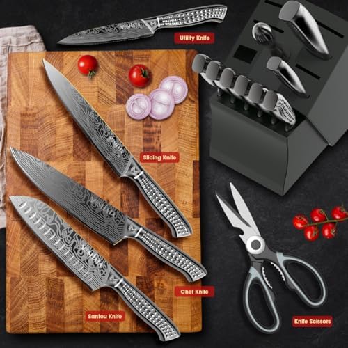 MOSFiATA Kitchen Knife Set, Dishwasher Safe, Titanium Plated Knife Block Set - Image 6