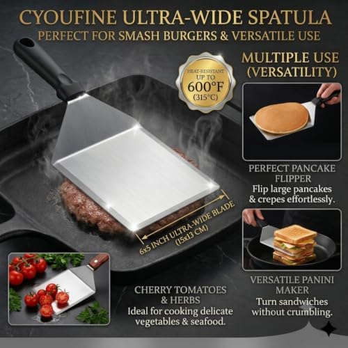 Extra Wide Hamburger Spatula Turner, Large Metal Spatula Heavy Duty Stainless - Image 2