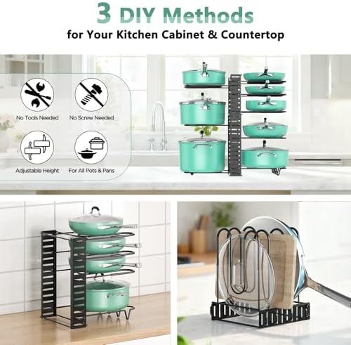 ORDORA Pots and Pans Organizer Under Cabinet Expandable, 8-Tier Adjustable - Image 3