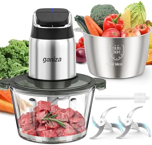 Ganiza Food Processor with Dual Bowls, 2-Speed Food Chopper & Meat Grinder by Ganiza