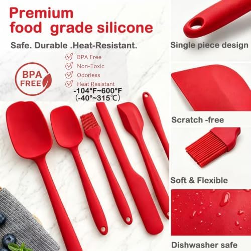 Silicone Spatula Set, 6 Pieces Food Grade Kitchen Utensils - Image 3