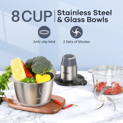 Ganiza Food Processors with 2 Bowls, 450W Meat Grinder Vegetable Chopper - Image 2