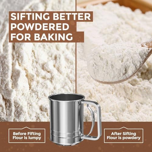 Stainless Steel 3 Cups Hand Press Flour Sifter - Image 3