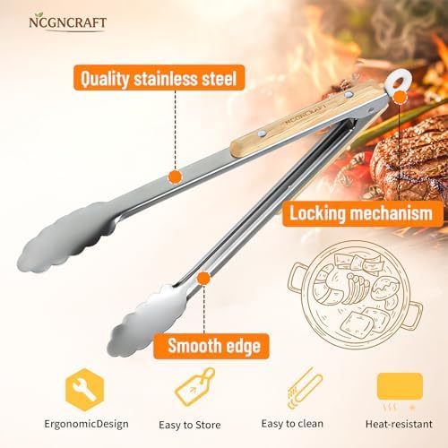 9+12 inch Stainless Steel Kitchen Tongs - Image 3