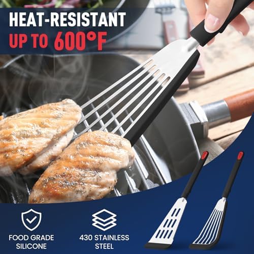 2-Piece Silicone Fish Spatula for Nonstick Cookware, Thin Slotted Turner - Image 4