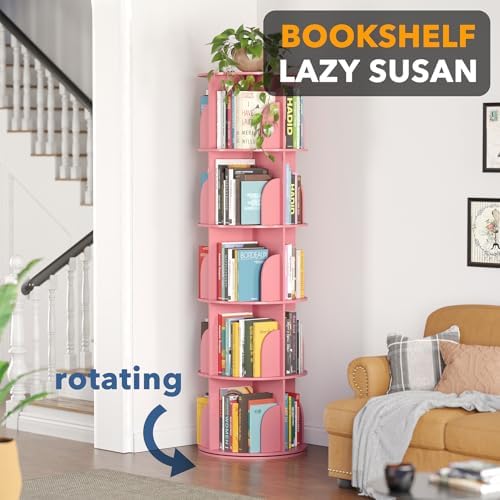 SpaceAid 5 Tier Rotating Bookshelf Tower, Spinning Bookcase Lazy Susan - Image 4