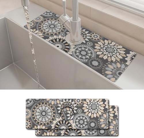 2PCS 15" X 5.5" Kitchen Sink Splash Guard Faucet Mat Mandala Super Absorbent by Unknown
