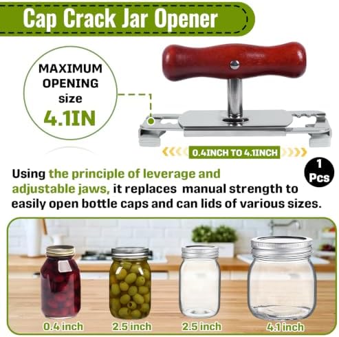 1-Pack Adjustable Jar Opener, Stainless Steel Lid Remover, Wood Handle - Image 2