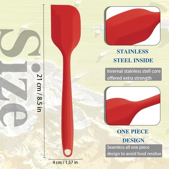 KAKAMINA Red Silicone Spatulas, 8 Pack 8.3 Inch, Sturdy Steel Core - Image 4