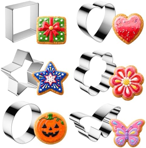 6-Pack Cookie Cutters, Flower Star Heart Circle Square Butterfly by MINOANT