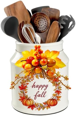 Fall Kitchen Decor, Fall Ceramics Utensil Holder by BOXJINCO