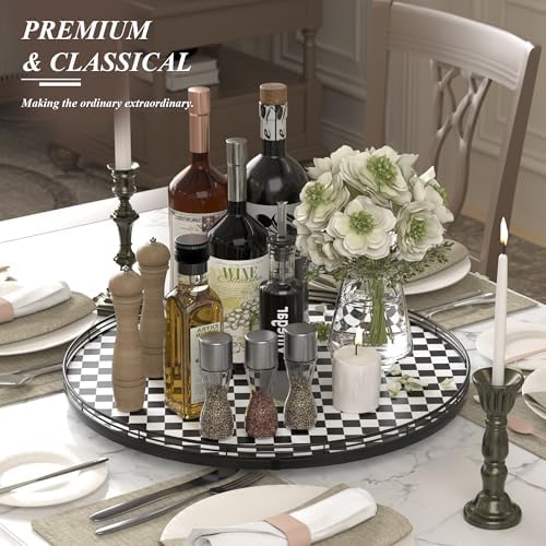 AMH 21-Inch Black and White Checkerboard Lazy Susan Decorative Tray - Image 3