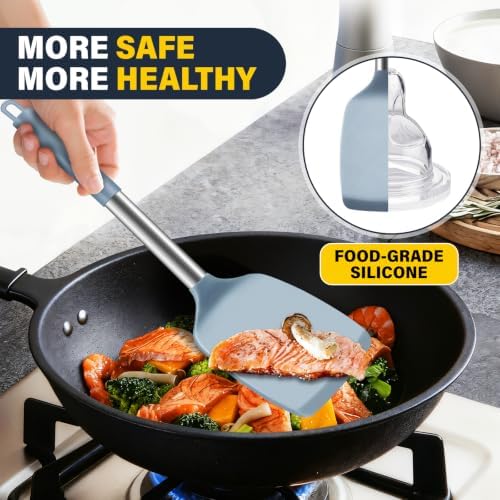 2 Pack Silicone Spatula Set, Solid & Slotted Turner - Image 4