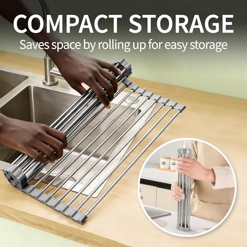 Roll Up Dish Drying Rack for Sink, Over Sink Dish Rack 17 x 15.7 Inch, Silicone - Image 4