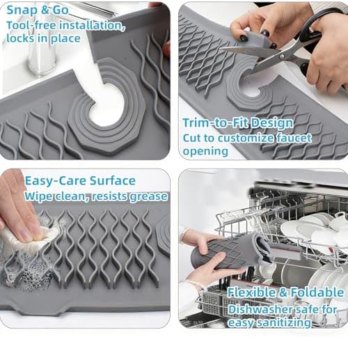 Silicone Faucet Handle Drip Catcher Beveled Drying Tray Mat Dish Soap Sponge - Image 5