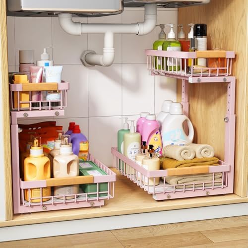 PXRACK Under Sink Organizer, Adjustable Height, 2 Tier Pull Out Under Cabinet by PXRACK