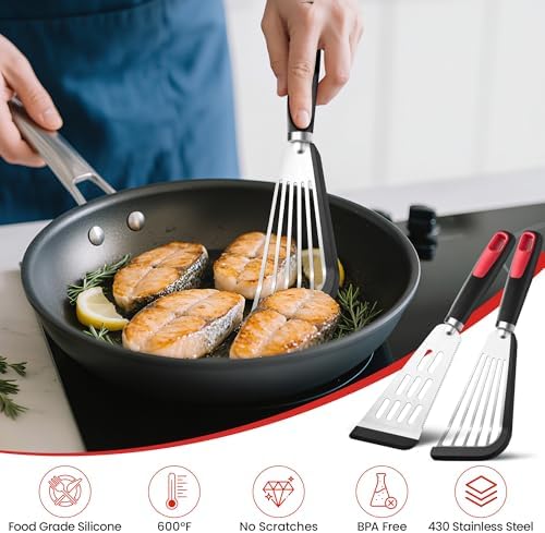 Fish Spatula Set of 2, 600ºF Heat Resistant Fish Spatula Silicone - Image 4