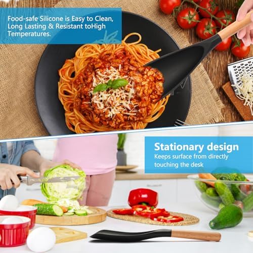 2 Pcs Wooden Handle Silicone Cooking Spoon Set - Image 3