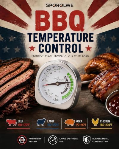 Leave in Probe Meat Thermometer Oven Safe Dual Pointer Dial BBQ Grill - Image 2