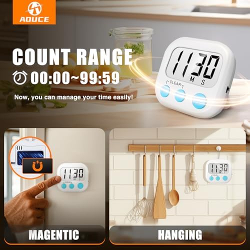 AOUCE Digital Kitchen Timers for Cooking, Timer for Kids 6 Pack White - Image 3