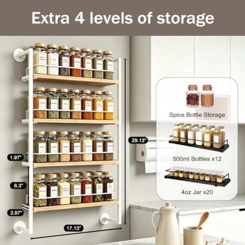 4 Tier Spice Rack Wall Mounted for Kitchen, Large Capacity Organizer - Image 2