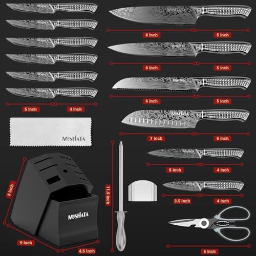 MOSFiATA Kitchen Knife Set, Dishwasher Safe, Titanium Plated Knife Block Set - Image 2