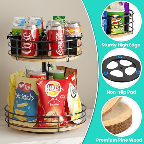 2 Tier Lazy Susan with Adjustable Height and Metal Divider Design - Image 4