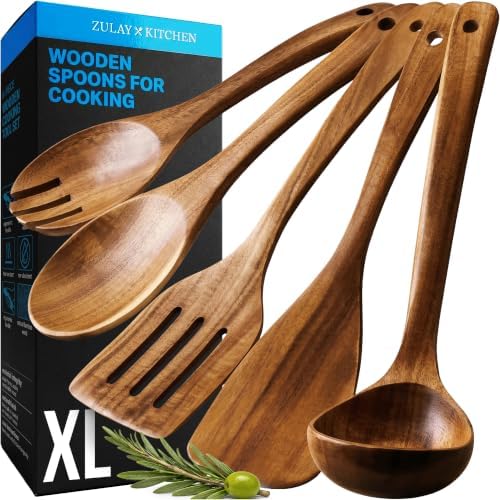 Zulay Kitchen Extra-Large 5-Piece Wooden Spoon Set by ZulayKitchen