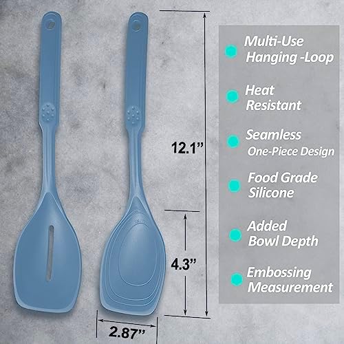 Large Silicone Cooking Spoon, Deep bowl & Measurement Mark, Starry Blue - Image 2